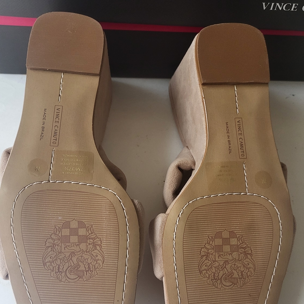 Vince Camuto Rennaya Suede Wedge Sandals Beige - Picture 8 of 10